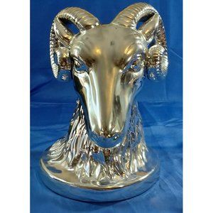Silver Metallic 12.5" Ceramic Ram Head Bust Statue Sculpture Rustic Man Cave LA